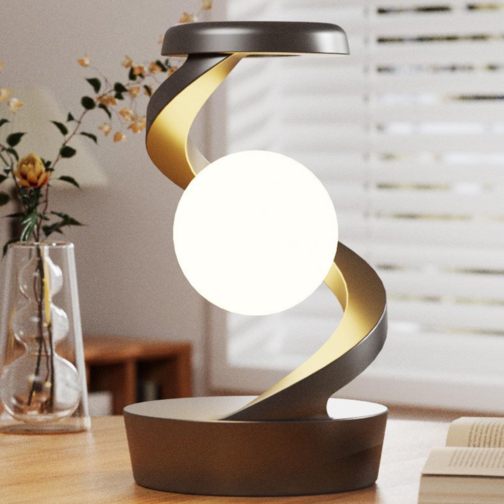 Creative Table 3D LED Lamp RGB Floating and Spinning  In Air Moon Table Lamp with Wireless Phone Charger for Office Bedroom Home