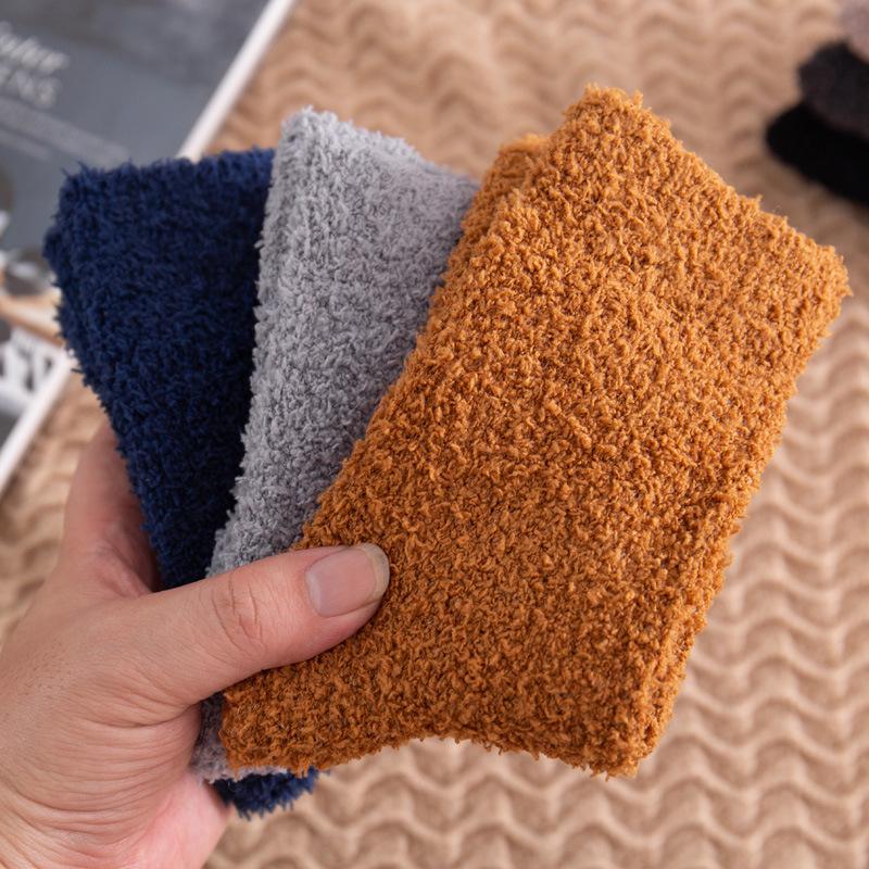 5/10 Pairs Solid Colour Men's Mid Calf Socks Autumn Winter Thickened Warm Floor Socks Home Use Non Shedding Coral Fleece Socks Comfortable