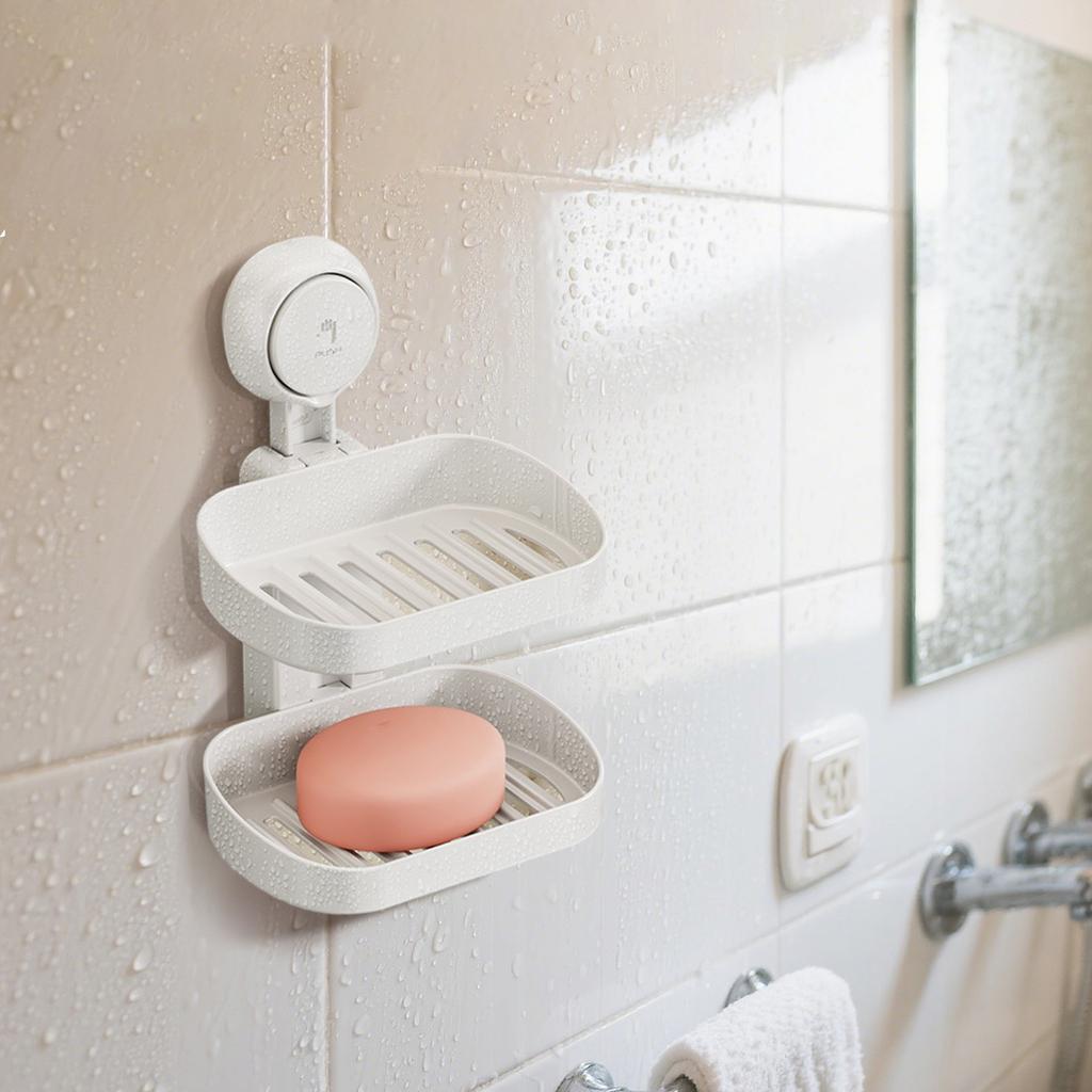 Badezimmer Seifenbox Stanzfrei Saugknopf Wandmontiert Toilette Waschen Doppelschichtiges Regal