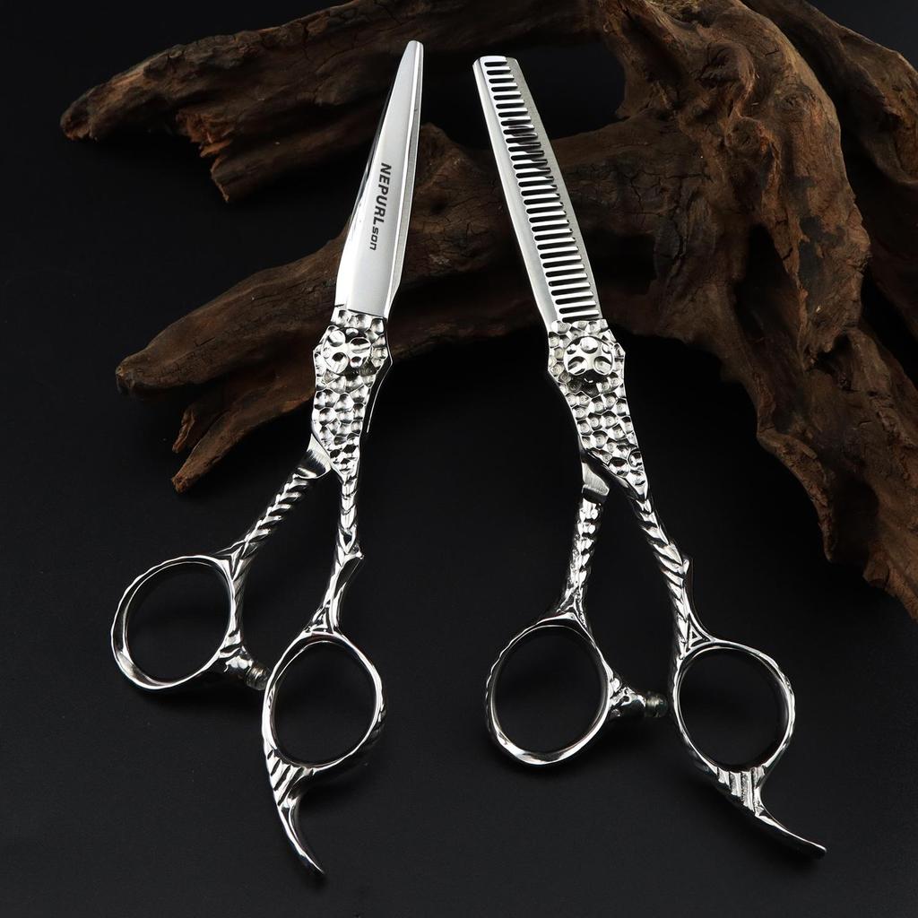 Silver Dimashi Hairdressing Barber Shears Set: Straight & Thinning Scissors (FMH-03)