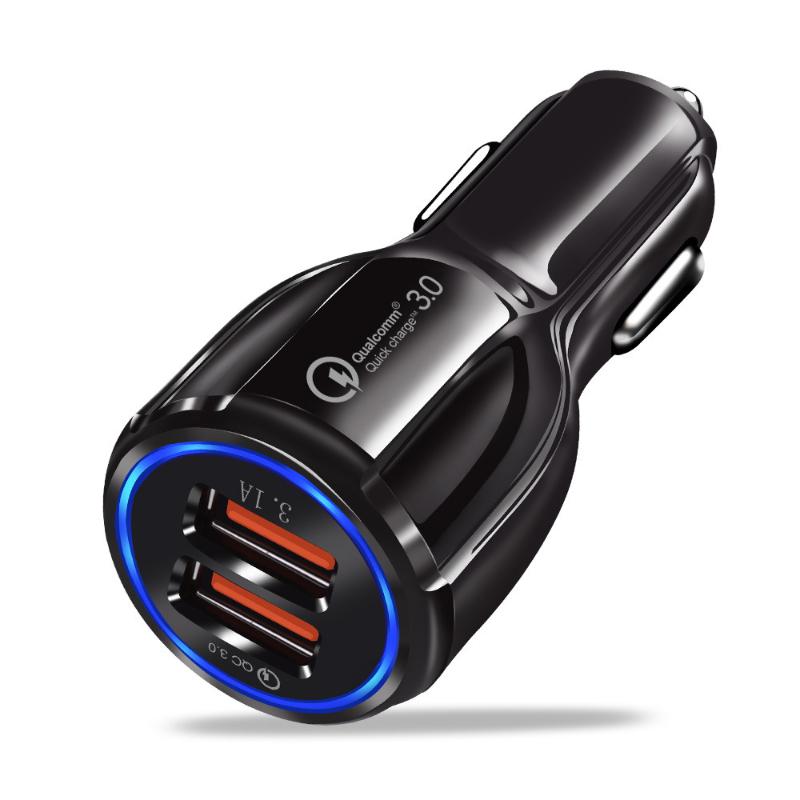 3.1A QC3.0 2 USB Car Charger 12-24V Car Adapter Socket Splitter Cigarette Lighter Quick Car Phone Charger For IPhone Samsung
