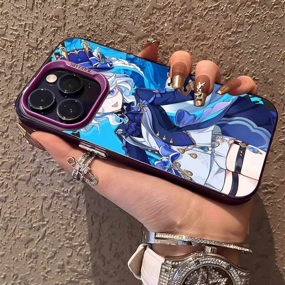Furina Genshin Impact Phone Case For IPhone 17 16 15 14 13 12 11 Plus Pro Max Multicolor Aurora Laser Shockproof Funda Cover