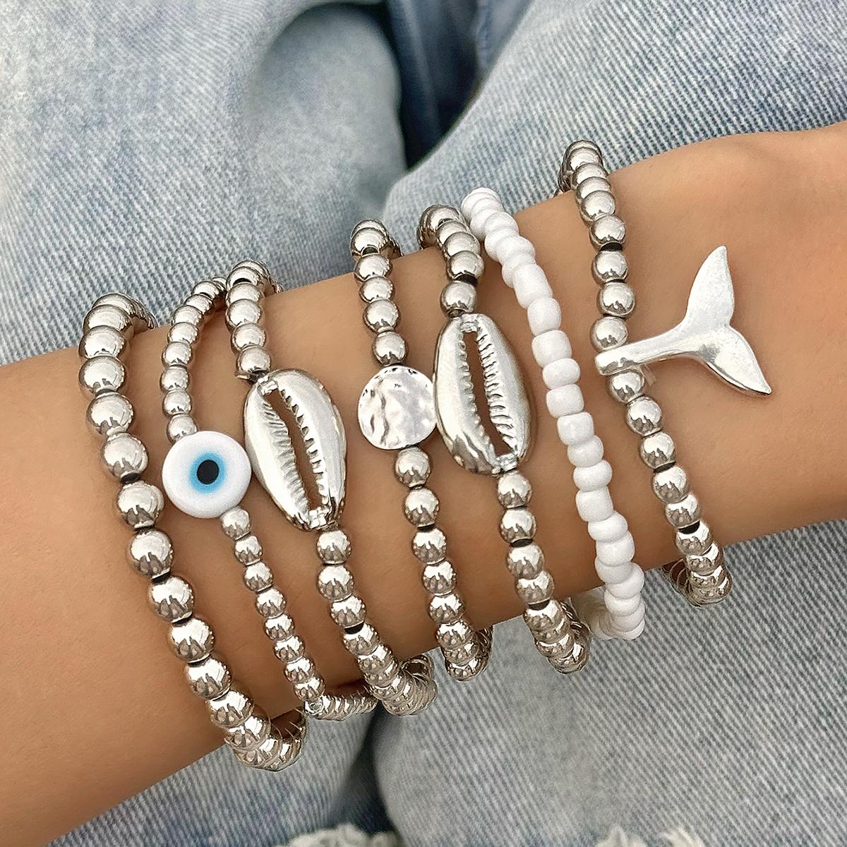 

Металлический браслет с бусинами в виде морского ветра, ракушками, креативного дизайна, набор браслетов с подвесками в виде рыбьего хвоста и глаза для женщин