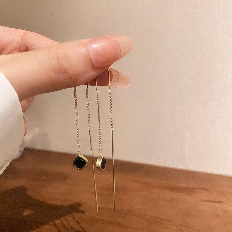 Simple Geometric Square Hanging Earrings, Gold Long Tassel Pendant, Fashionable Jewelry Gift For Women'S Parties
