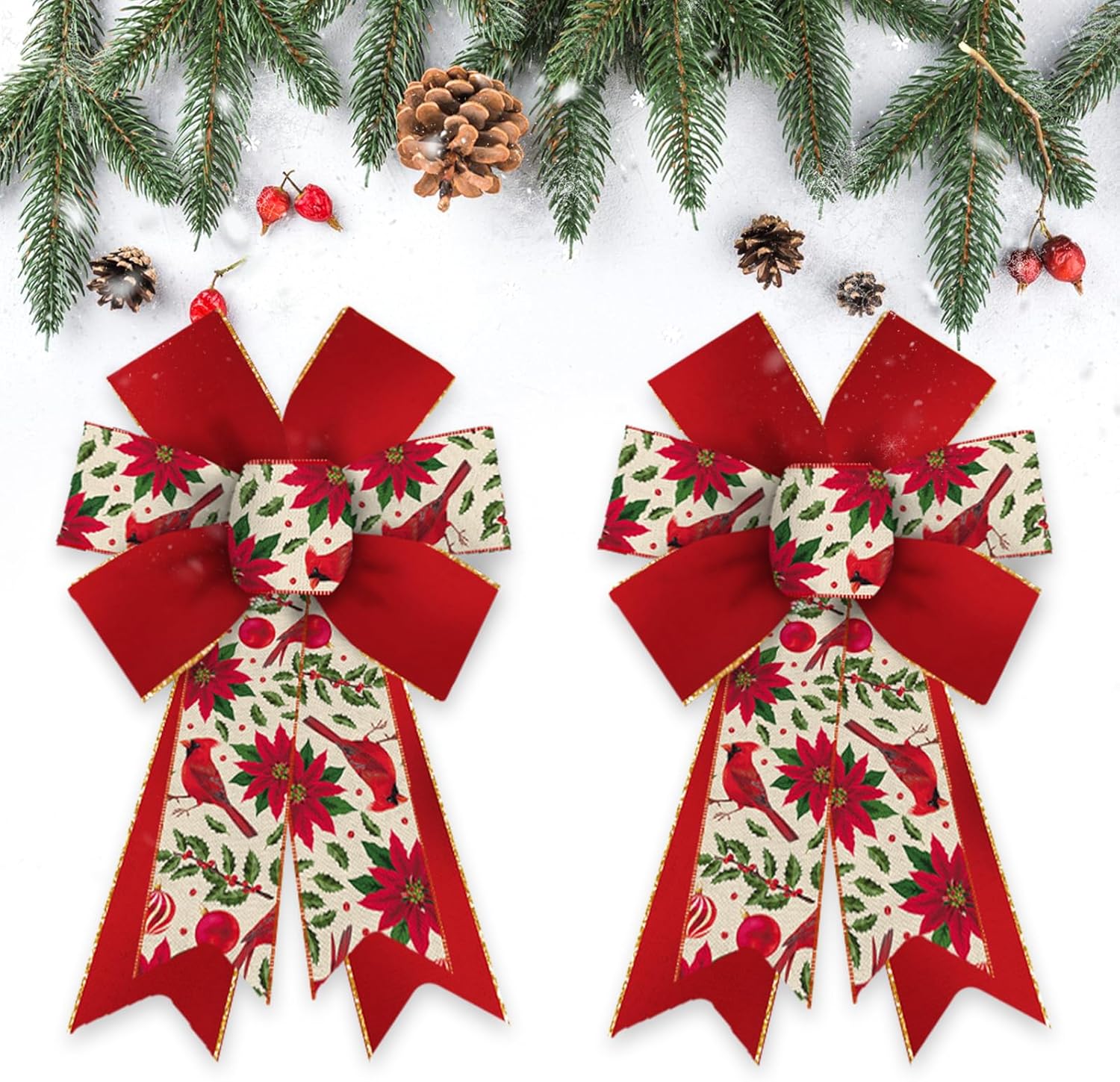 

2PCS Christmas Bows for Wreath Red Burlap Bows Xmas Craft Bows Ornaments Winter Leaf Flower Bows for Christmas New Year Decor 12.99 x 8.46 in