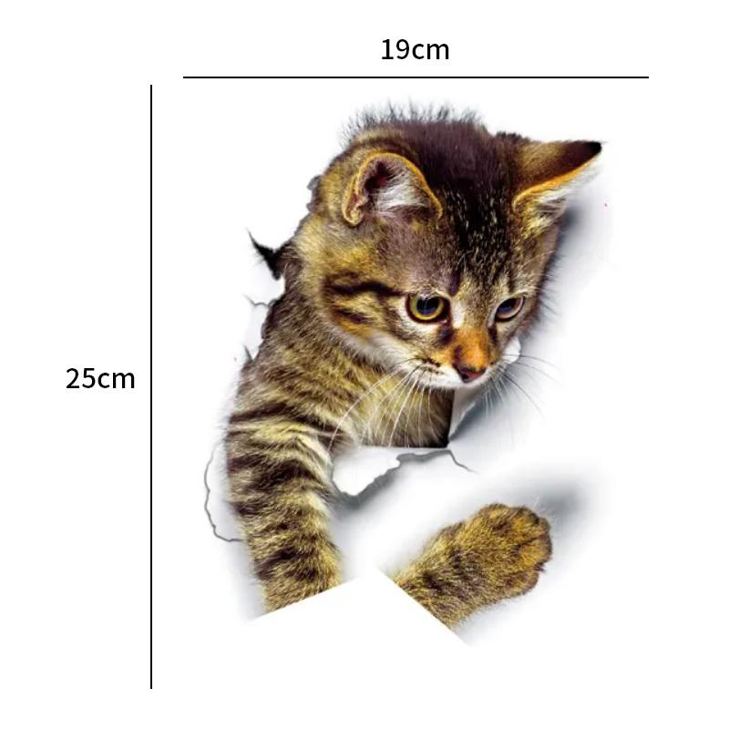 Cute Funny Cats Wall Sticker Hole View Bathroom 3D Toilet Stickers For Home Decoration Animals Decals Self-adhesive Poster