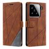 For Xiaomi 15 Case Imprinted Lines PU Leather Splicing Wallet Phone Cover with Wrist Strap