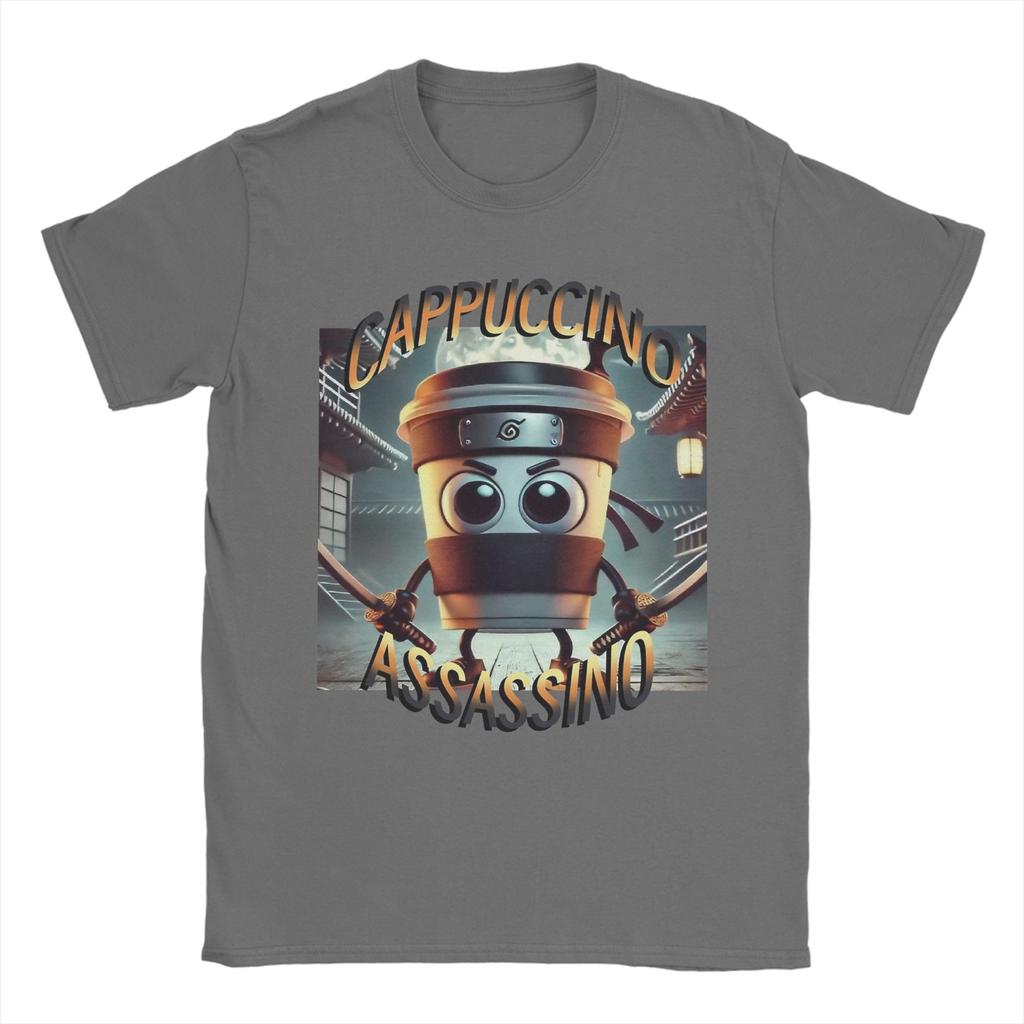 Herren Cappuccino Assassino Italienischer Hirnrot T-Shirt 100% Baumwolle Vintage Kurzarm Rundhals T-Shirt Erwachsene T-Shirts