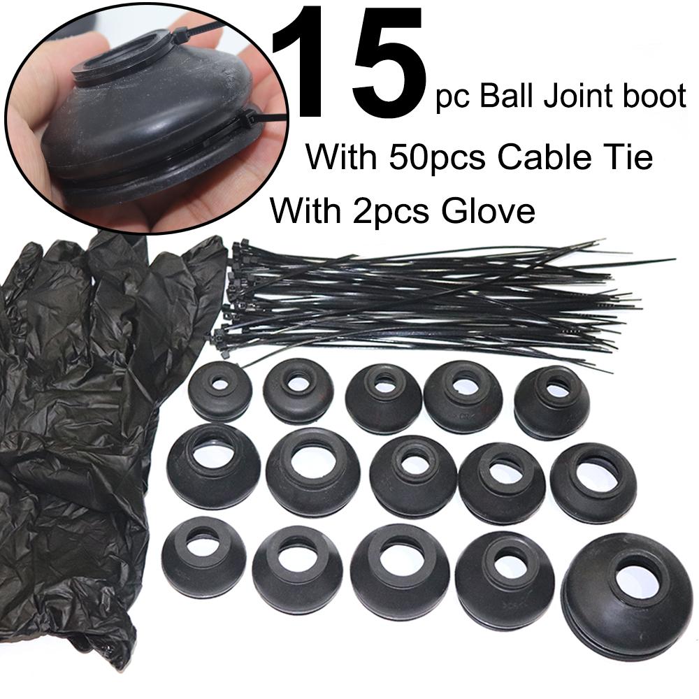 

15 Size Multipack Dust Boot Covers Ball Socket Joint Rubber Track Rod End Suspension Steering Fix W Clamp Cable Tie Wrap Glove Universal 1 kit