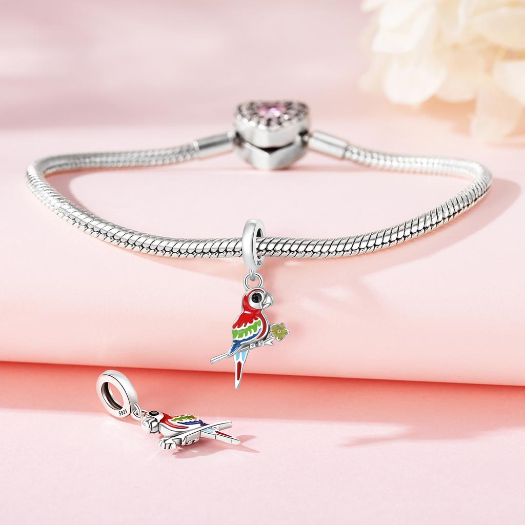 Beads Copper Charms Original Colored Parrot Pendant Beads Fit Bracelet Jewelry Diy Women Fine Gift Accessory