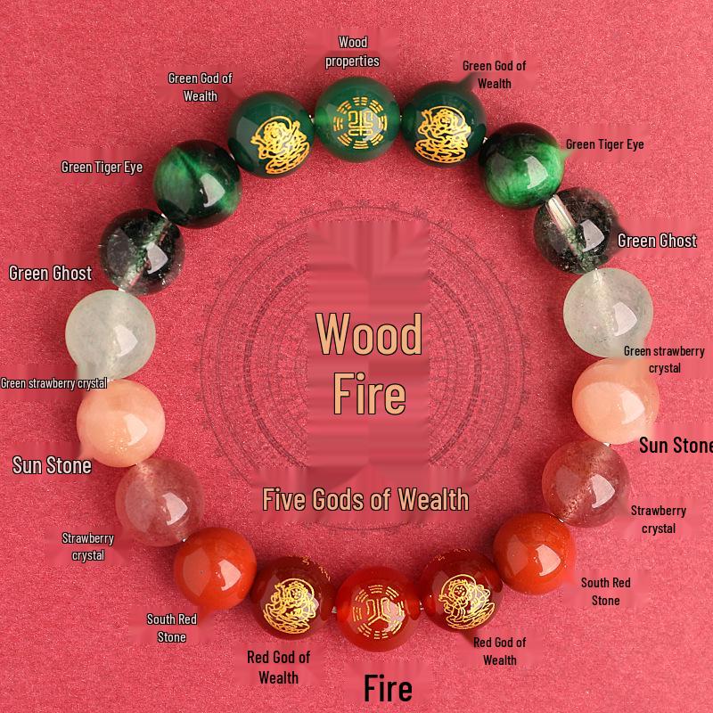 Auspicious Multi-Treasure Crystal Bracelet: Five Paths to Wealth with Wood & Fire Attributes