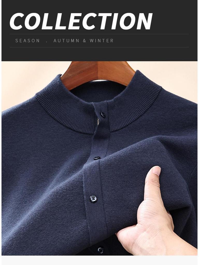 Hengyuanxiang Men's 100% Wool Thick Knit Half-High Neck Cardigan Sweater - Autumn/Winter 2025