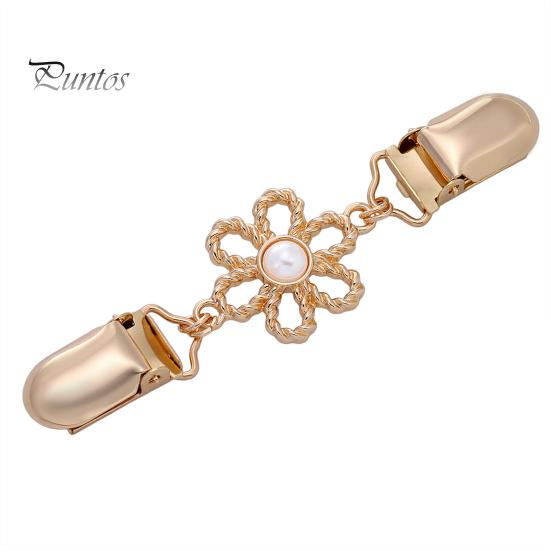 Clothing Embellishments Hollow Flower Cardigan Sweater Clip, Vintage Women Clip with Fasteners Faux Pearl, Cincher for Dress Shawl Pants Scarves