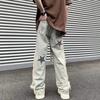 Modische Stern-Aufnäher Designs Hosen Herrenbekleidung Hohe Taille Weiter Bein Vintage Quaste Kordelzug Jeans Hosen Streetwear Jeans