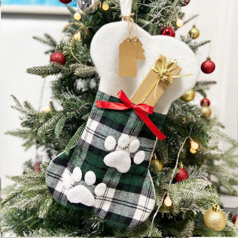 Grid Christmas Stockings Candy Sock Xmas Gift Holders for Christmas Home Navidad New Year Sock Christmas Tree Decorations