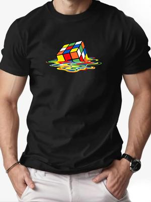 Men's Pure Cotton Melted Color Cube Graphic Unique Short Sleeve T-Shirt Crew Neck Super Stylish Comfortable Trendy Summer Tee