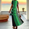 Women Plus Size V Neck Short Sleeve Maxi Dress Black Beige Brown Geometric Block Print Loose Long Dress