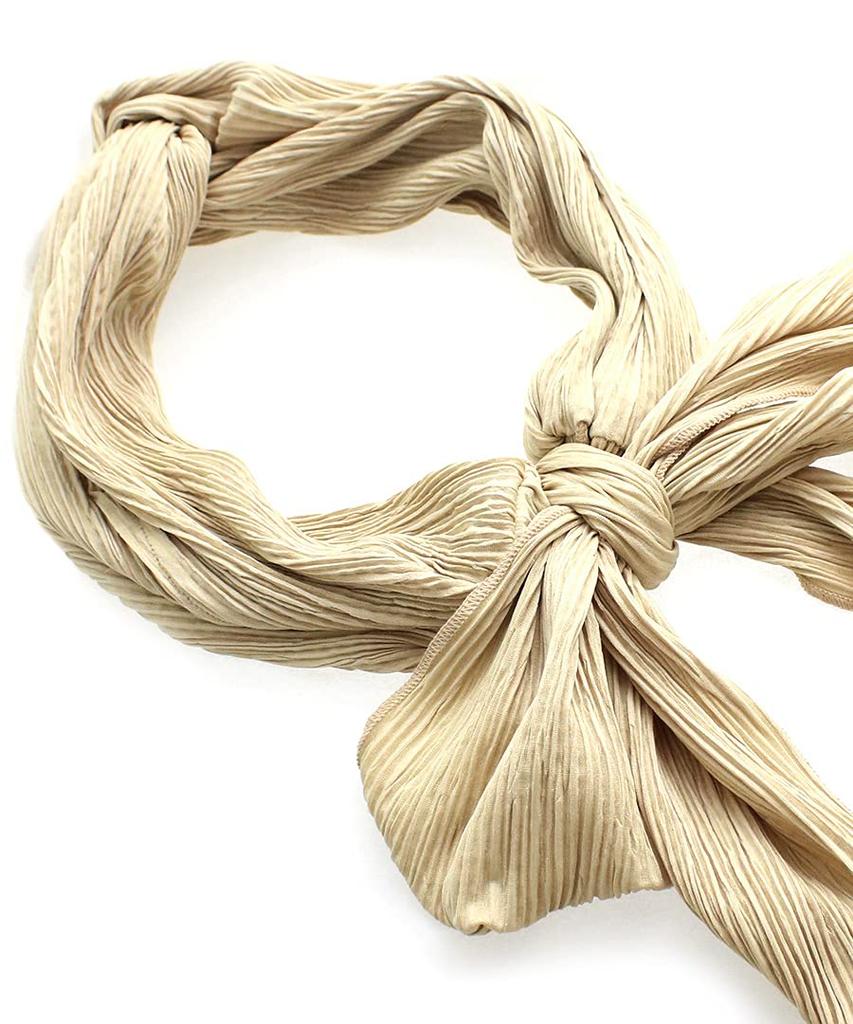 VINGTAINE Pleated Turban Hairband with Ribbon Perfect for Resort or Mature Beige Tie, Updos, HB-116-BE-