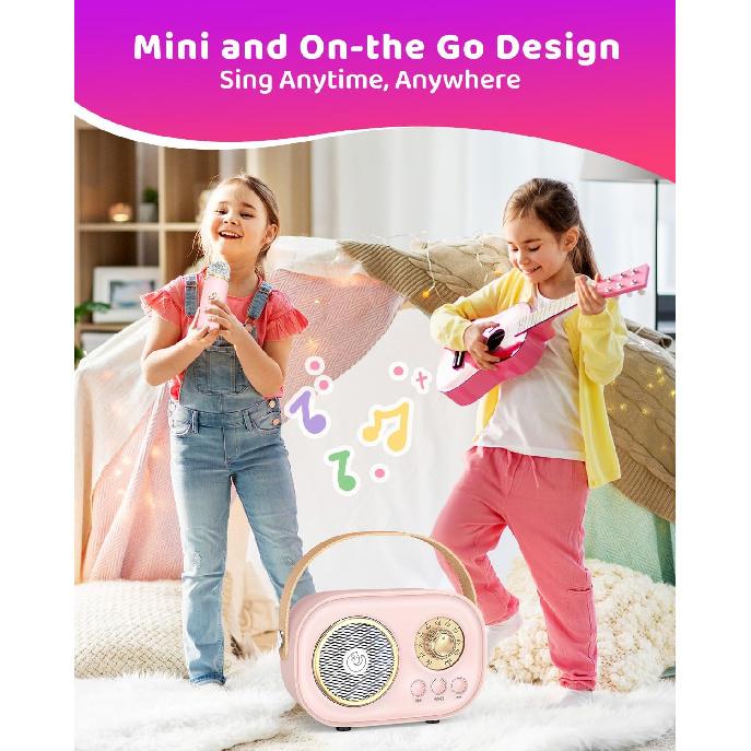 Mini Karaoke Machine with 2 Wireless Microphones,Portable Bluetooth Karaoke Machine for Kids Toys Gifts Boys Girls 3 4 5 6 7 8 9 10 11 12+ Years Old