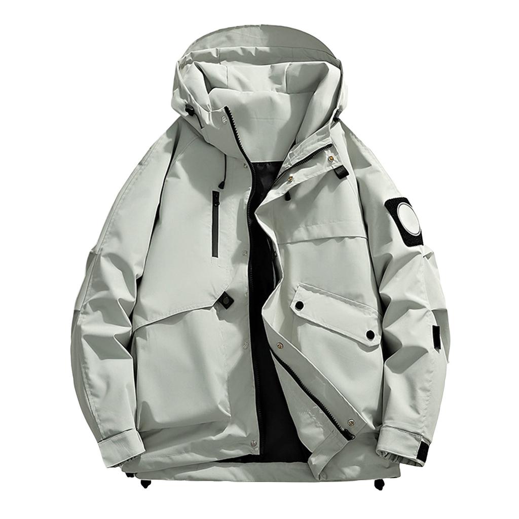 Unisex ensfarget utendørs arbeidsklær avslappet løs glidelåslomme varm langermet jakke