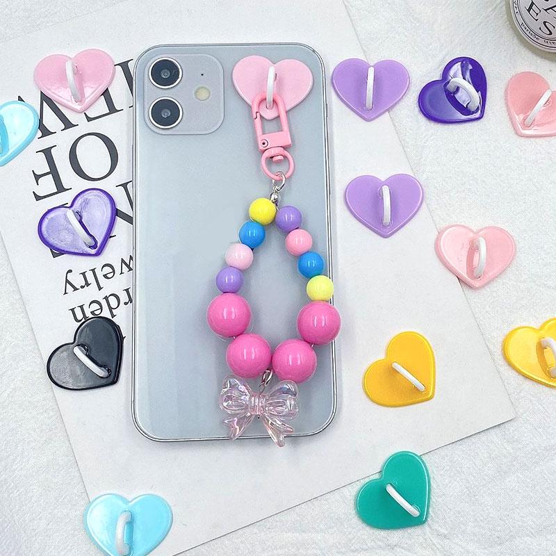 5PCS Kawaii Adhesive Metal Heart Phone Charm Holder Mobile Phone Case Finger Ring Stand Hook Buckle Charm Clasp Accessory String