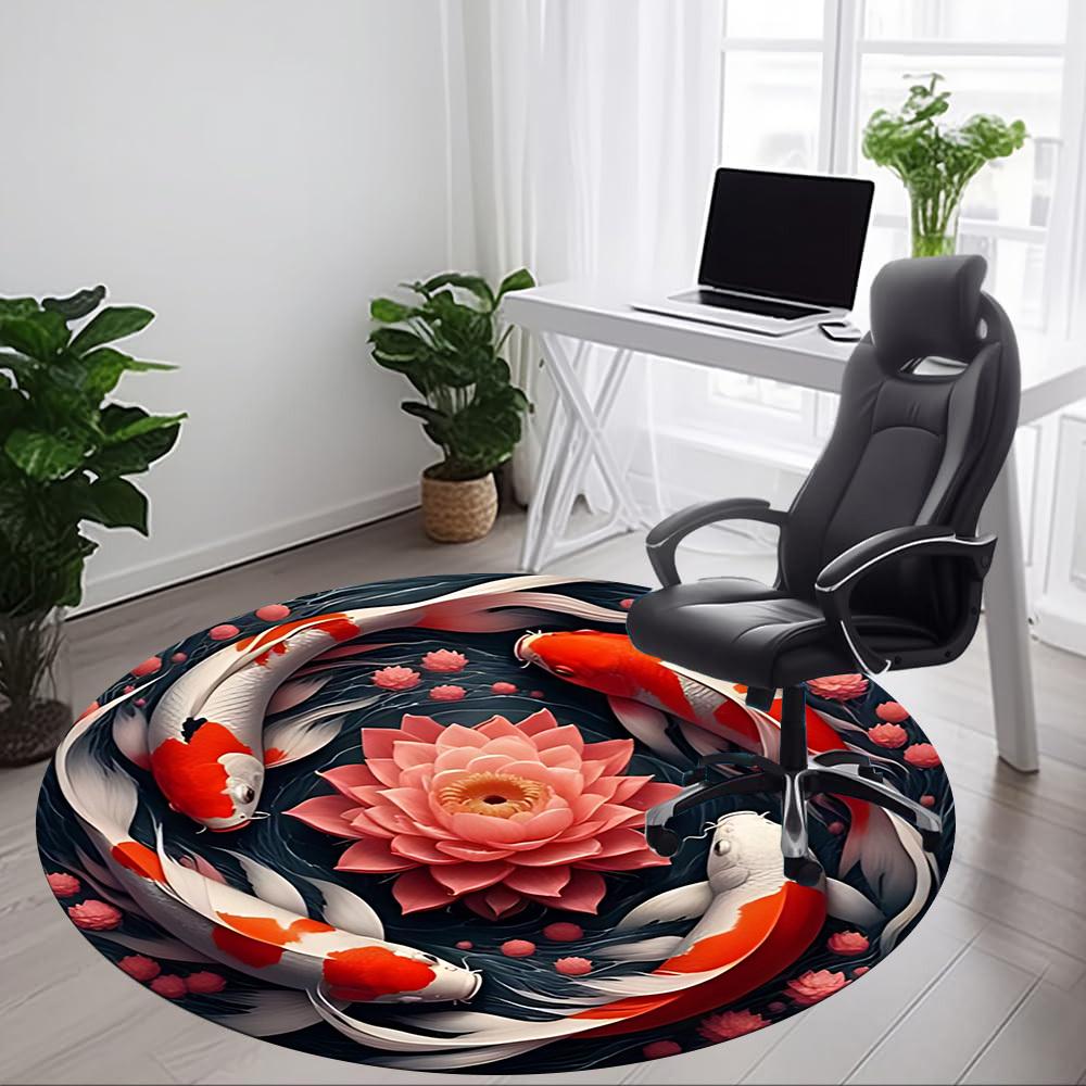 1pc Koi Fish Pond Chair Carpet for Office, Soft, Non Slip Polyester Mat, Office, Entryway, Living Room, Bedroom