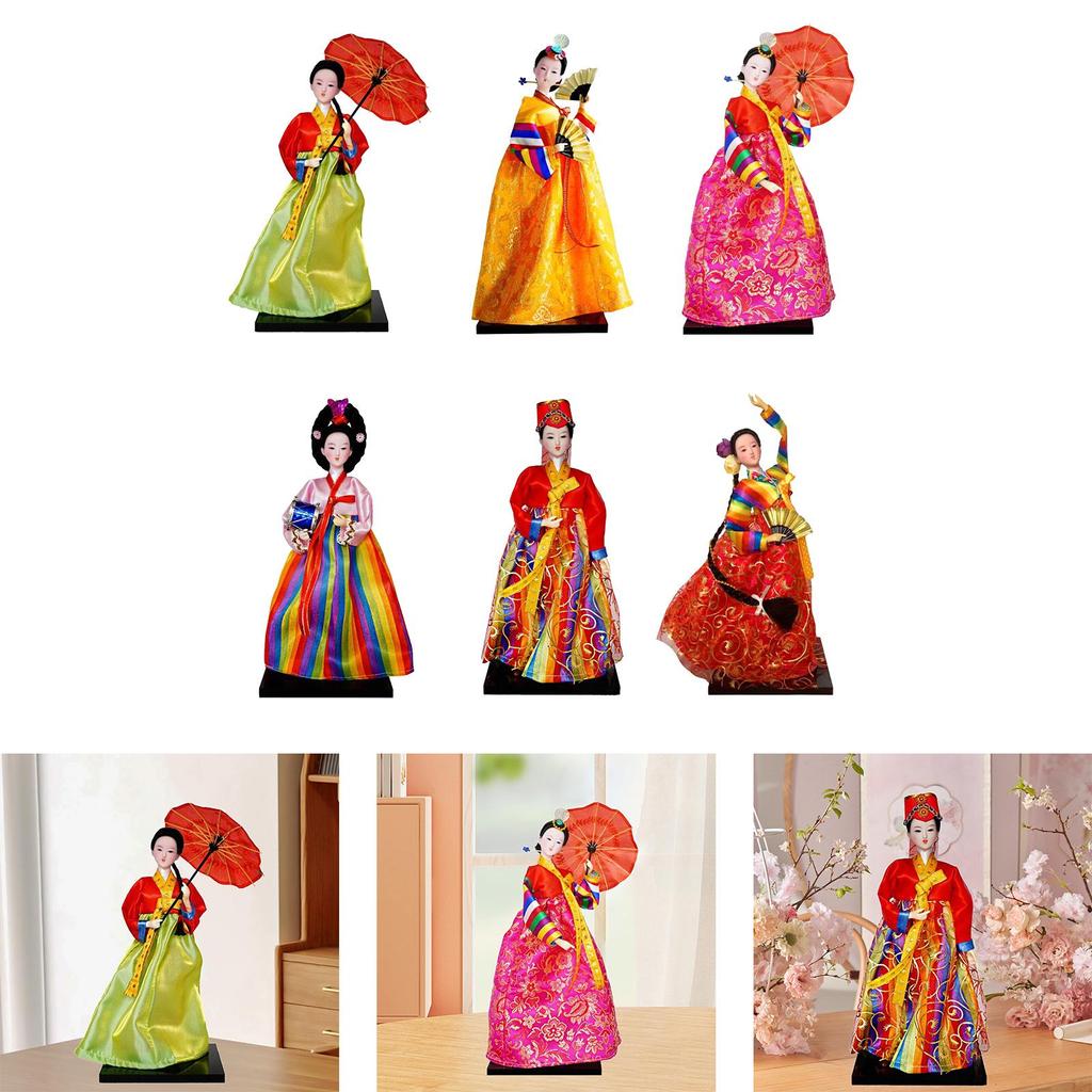 Geisha Kimono Figurine Folk Ethnic Ornament Collectible Craft Korean Hanbok Doll for Countertop Shop Gifts Home Use Birthday