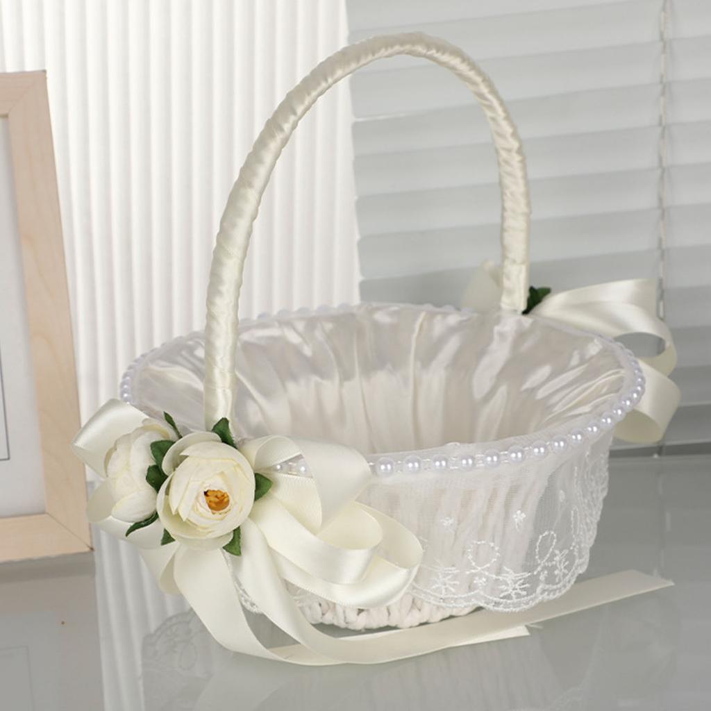 Kosz dla Dziewczynki z Kwiatami Romantyczny Elegancki Lekki Ręcznie Tkany Kosz Kwiatowy Ślubny dla Panny Młodej