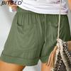BITCED Damen Lässige Lockere Elastische Taille Übergröße Shorts mit Taschen Hosen