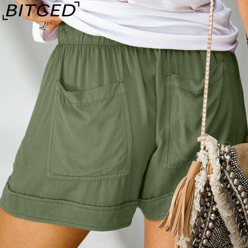 BITCED Damen Lässige Lockere Elastische Taille Übergröße Shorts mit Taschen Hosen