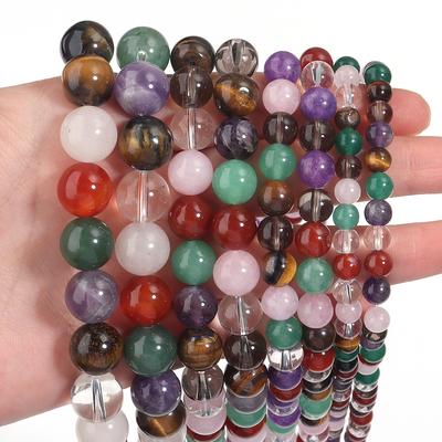 6 8 10 12mm Natural Stone Beads Mixed Tiger Eye Aventurine Crystal Glass Round Loose Beads for Jewelry Making DIY Bracelets