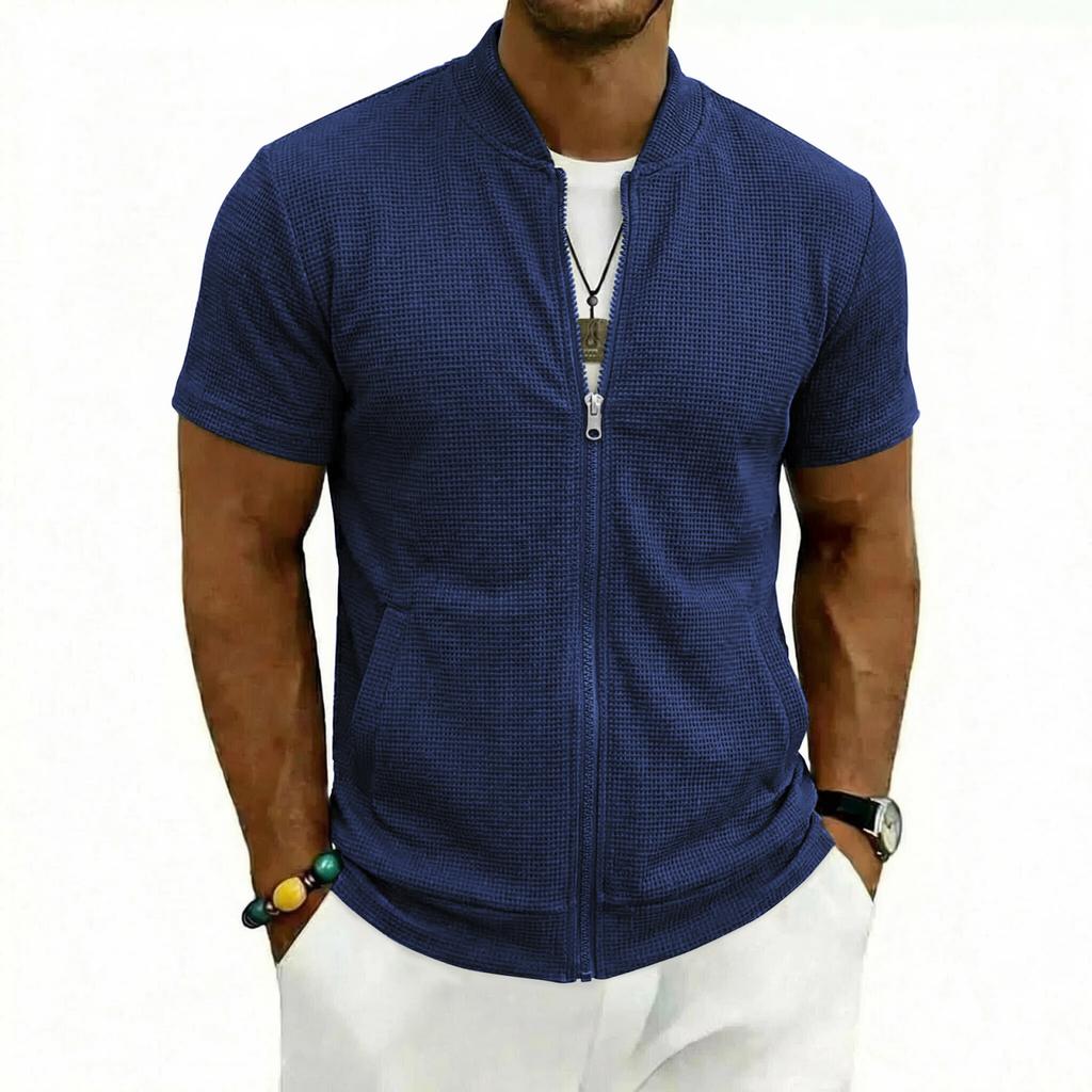 Men's Slim, Lightweight And Breathable Sports Zipper Shirt - Men's American- Casual Short-sleeved Top