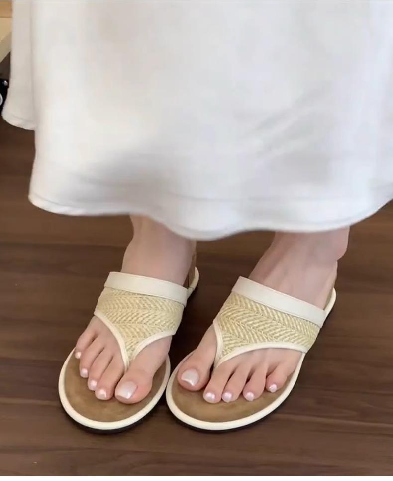 

Fashion Designed Casual Flip Flops for Women s 2025 Summer New Fashion Comfortable Wedge Slippers Outdoor Beach Sandals 35 бежевый