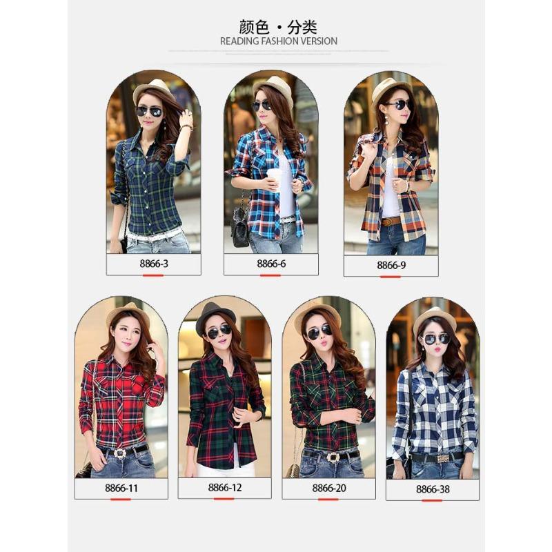 

Women s plaid long-sleeved shirt spring and autumn new cotton slim-fit large-size fashion casual women s shirt jacket XL