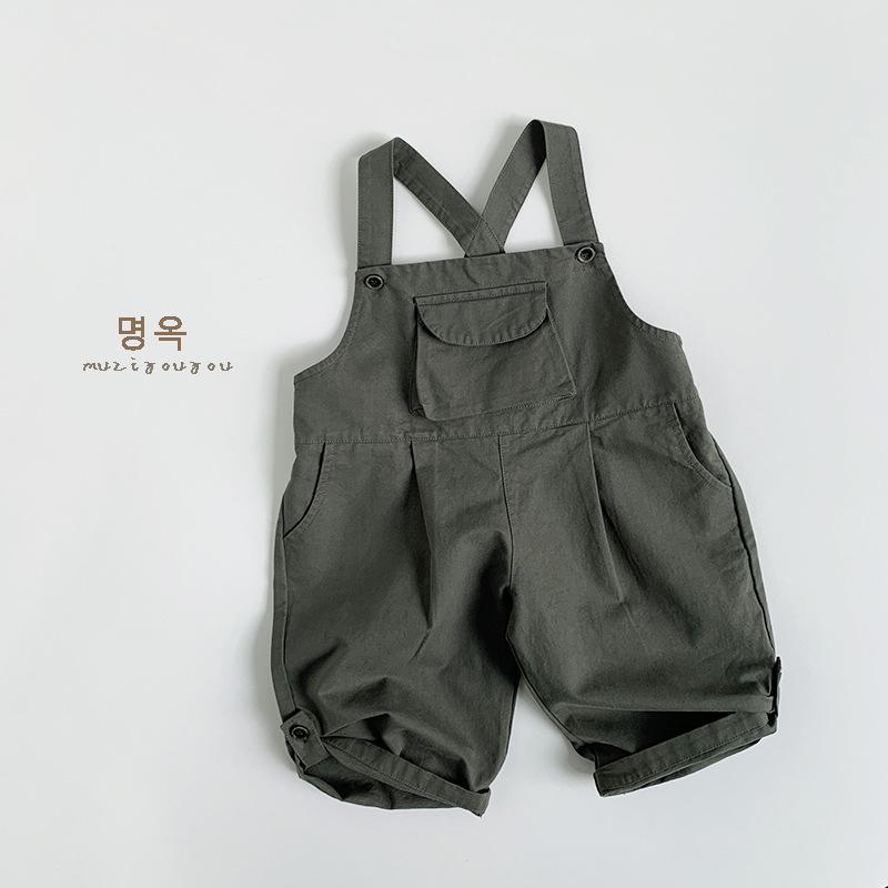 Solid Color Casual Versatile Korean Style Unisex Kids Suspender Long Pants