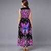 Women Plus Size Sleeveless Crew Neck Dress Soft Watercolor Floral Branches Flowy Mid Calf Gown
