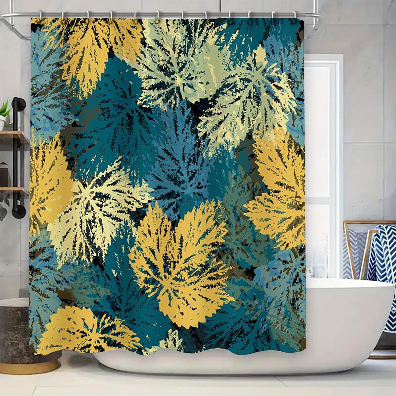 

Modern Bathroom Decorblue And Yellow Patterned Shower Curtain For Home Living Room Waterproof Fabric For Bathrooms W60H190(CM)-1 Pcs