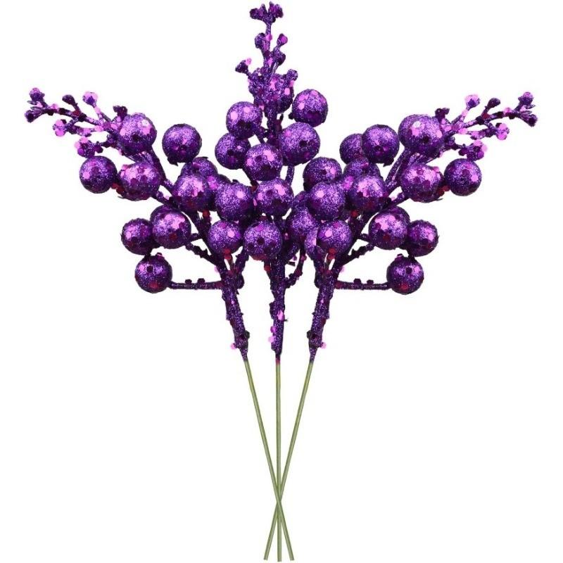 

5Pcs Pink Artificial Glitter Berry Stem Ornaments for Christmas Tree Decoration Ornaments New Year Home Decor Gifts Garland 5Pcs фіолетовий