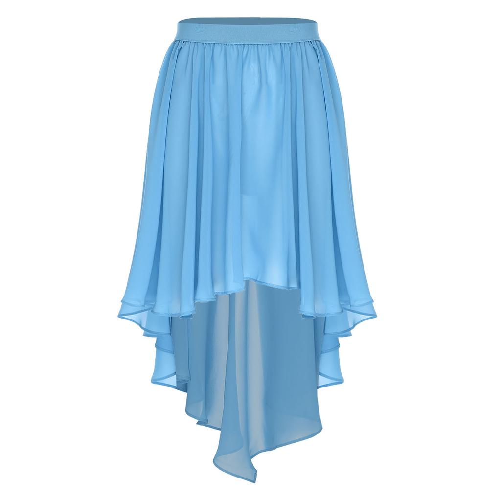 Damen High-Low-Saum Chiffonrock Elastischer Bund Unregelmäßiger Durchsichtiger Überwurf Strand Tanzkostüm