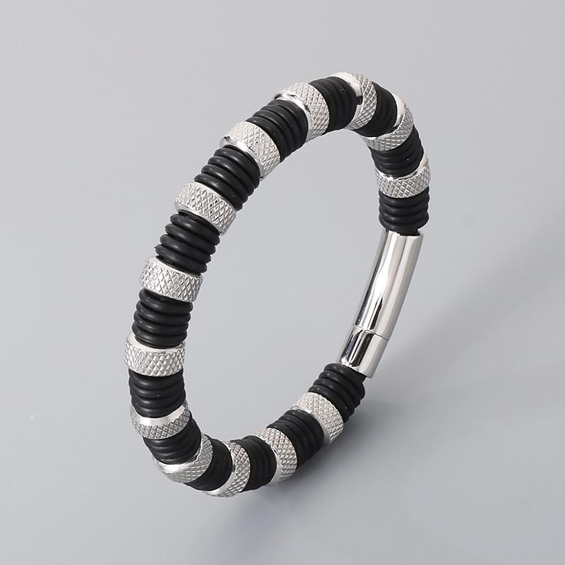 

Kalen Stainless Steel With Leather Special Bracelet Men s Personalized Round Gold Color Bangle Party Jewelry Rock Boy s Gift 21.5cm