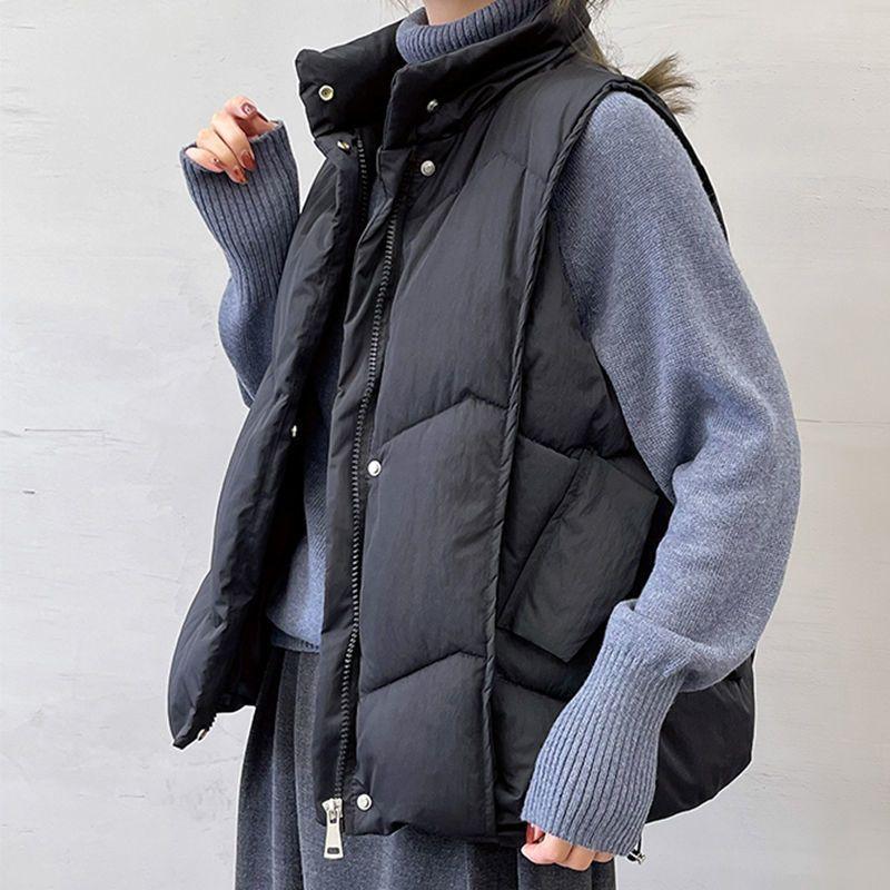 Autumn and Winter New Down Cotton Vest Vest Women's Foreign Style Fashion Loose Versatile Cotton Jacket Vest Jacket