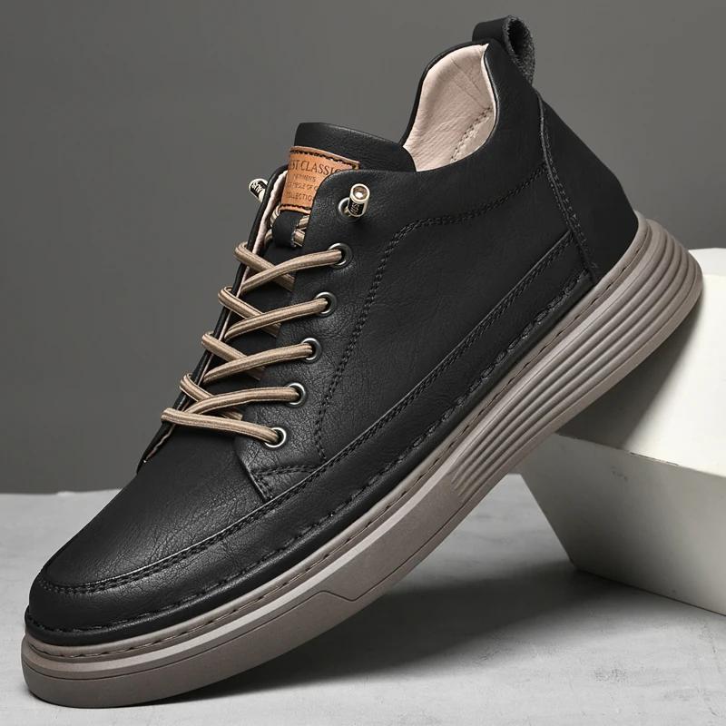 Fashion New Mid-top Board Shoes Brand Tenis Inner Heightening +6CM Casual Shoes for Men Fashion Black Khaki Height Increase Casual Shoes
