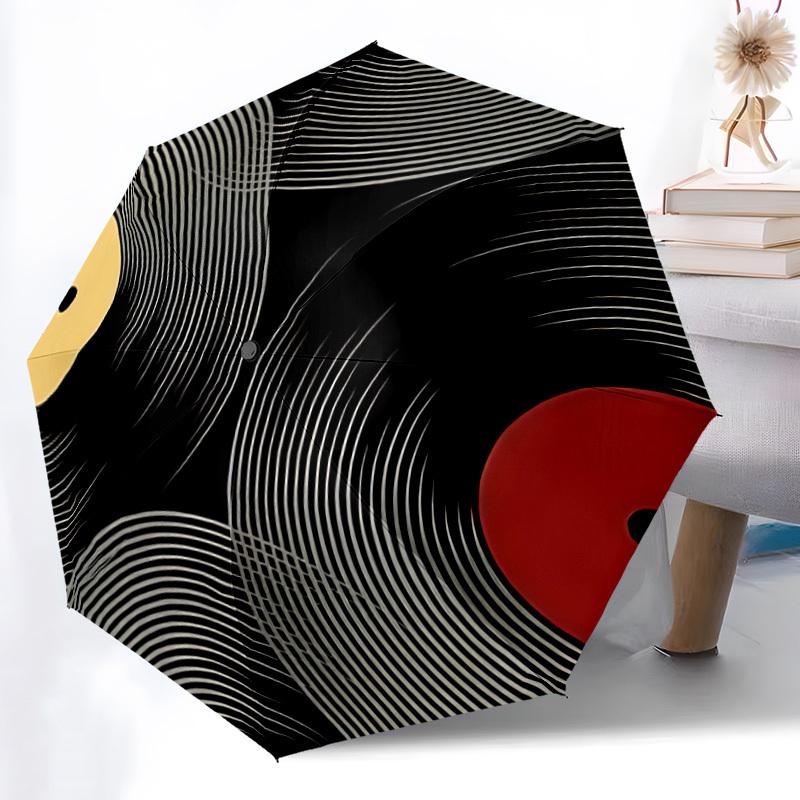 1pc Vinyl Records Automatic Folding Umbrella with 8-Rib Windproof Design, Portable Foldable Sunshade Umbrella For Halloween 066