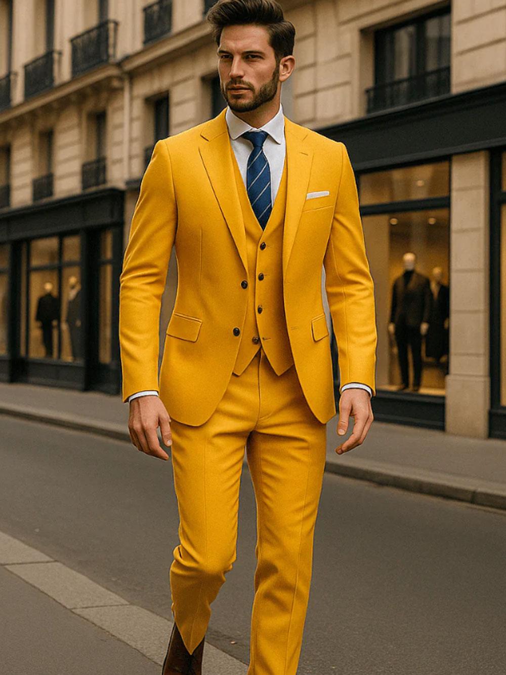 Классический мужской костюм-тройка приталенного кроя, пиджак, брюки, жилет, формальный, для работы, деловой, свадебный, смокинг жениха, мужские костюмы S золотистый