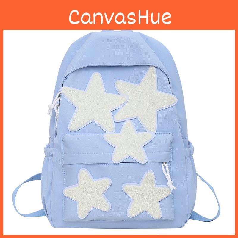 Large Color Solid Capacity Backpack With Star Decoration For Commute Daily