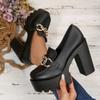 Metal Chain Professional Shoes Women's 2025 Autumn New Thick-heeled Plus-size High-heeled Shoes