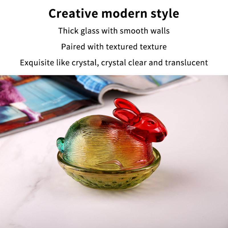 Vintage Glass Rabbit Candy Dish With Lid, Colorful Crystal With Lid Funny Candy Jars For Dessert