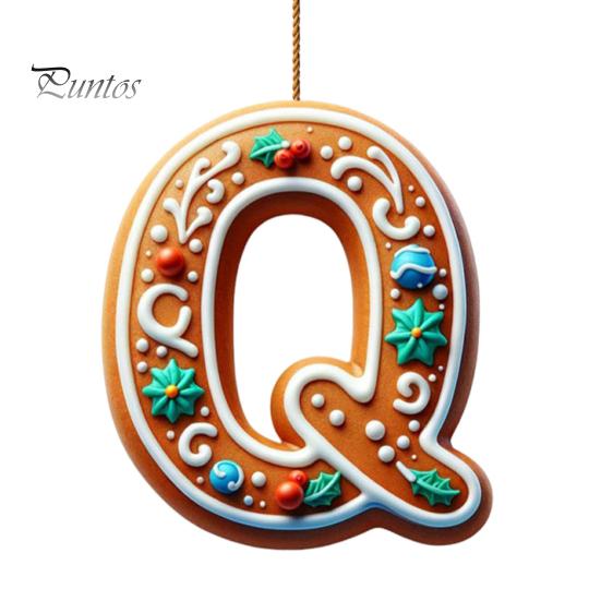 1/26Pcs Gingerbread Alphabet Ornaments 26 Initial Letter Candy Cane Pendant with Berries Pattern Mini Monogram Christmas Tree Hanging Decoration