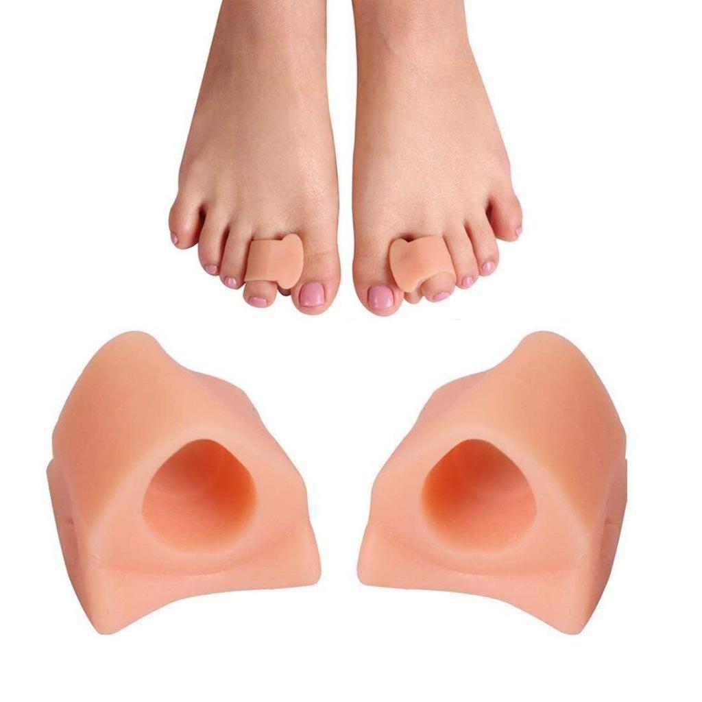 Digital Shoppy 1 Pair Silicone Gel Toe Separator Straightener Bunion Spacers Corrector Hallux Valgus Relief Foot Care Tool, Beige (Medium)