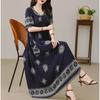 Women's Plus Size Maxi Dress, Boho Print Loose Short Sleeve Casual Dress with Pockets (XL-5XL)